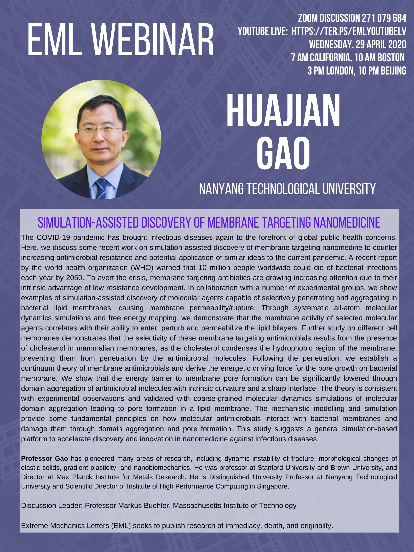 EML Webinar By Prof. Huajian Gao On April 29, 2020 | IMechanica